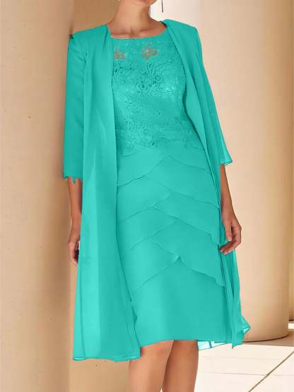 Short Sleeve Knee-Length Lace Sheath Dress for the Mother of the Bride