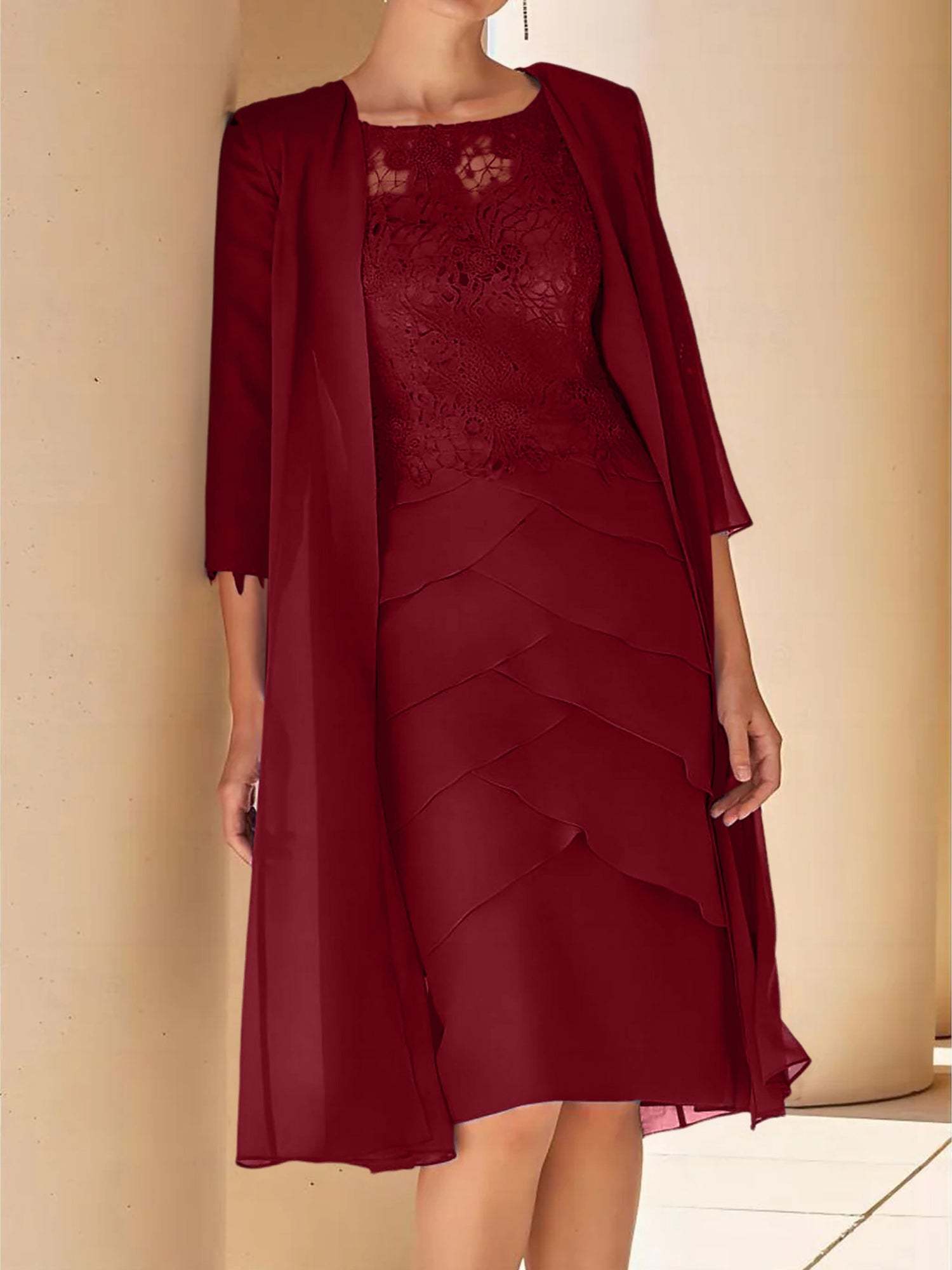 Short Sleeve Knee-Length Lace Sheath Dress for the Mother of the Bride