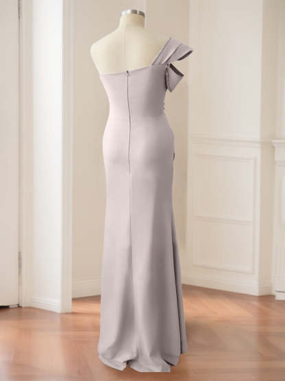 One-Shoulder Floor-Length Mermaid/Trumpet Mother of the Bride Gown with Side Split