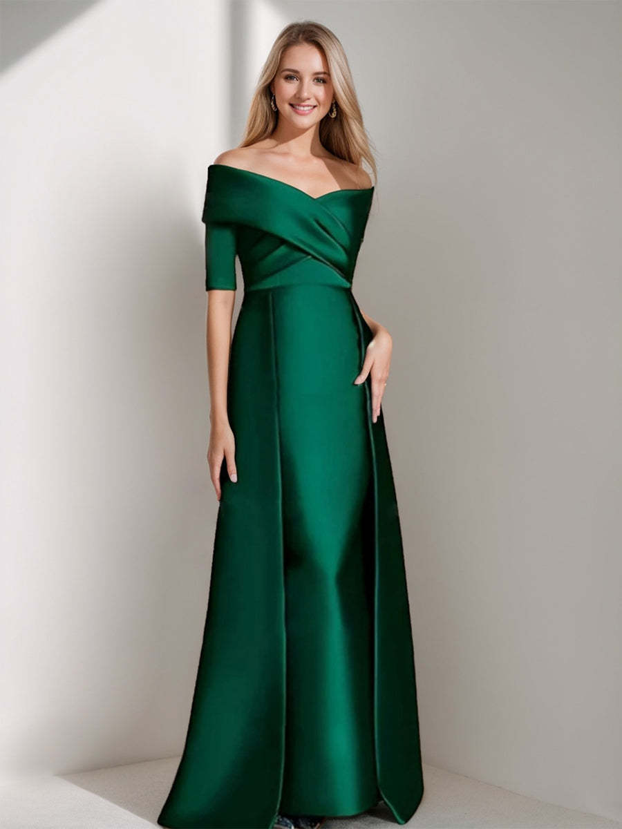 Elegant Off-the-Shoulder Mother of the Bride Dress with 1/2 Sleeves in A-Line/Princess Style