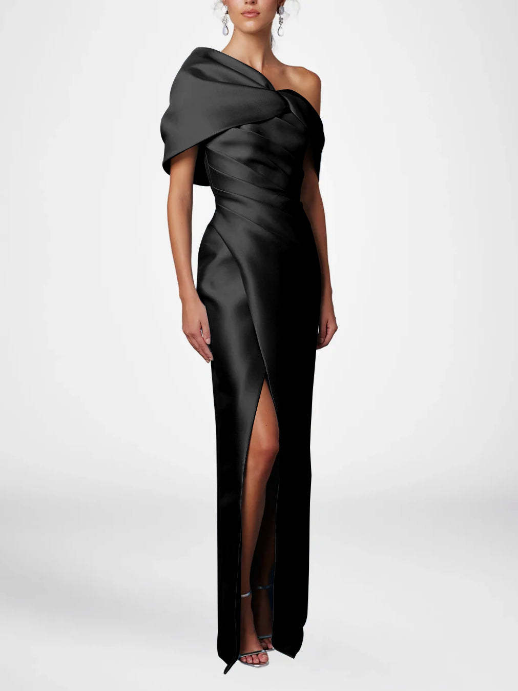 One-Shoulder Ruffled Floor-Length Gown for the Mother of the Bride
