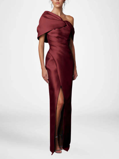 One-Shoulder Ruffled Floor-Length Gown for the Mother of the Bride