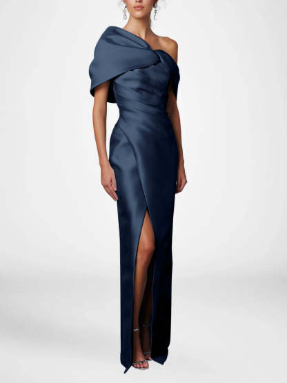 One-Shoulder Ruffled Floor-Length Gown for the Mother of the Bride