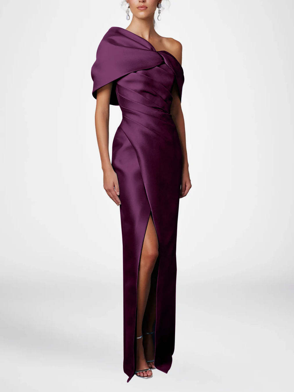 One-Shoulder Ruffled Floor-Length Gown for the Mother of the Bride