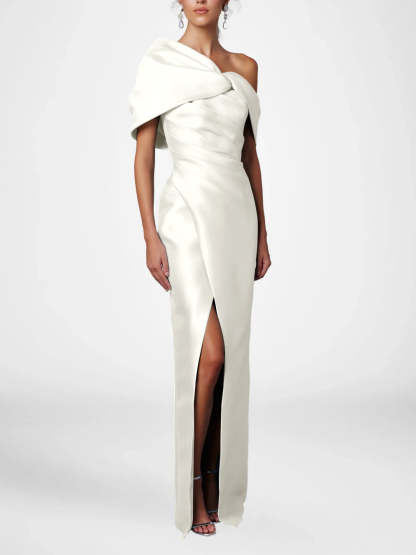 One-Shoulder Ruffled Floor-Length Gown for the Mother of the Bride
