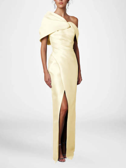 One-Shoulder Ruffled Floor-Length Gown for the Mother of the Bride