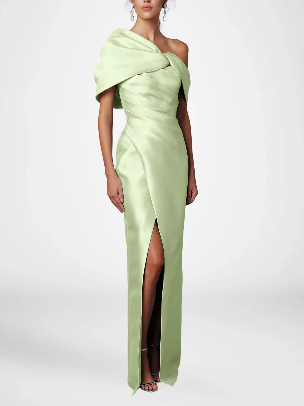 One-Shoulder Ruffled Floor-Length Gown for the Mother of the Bride