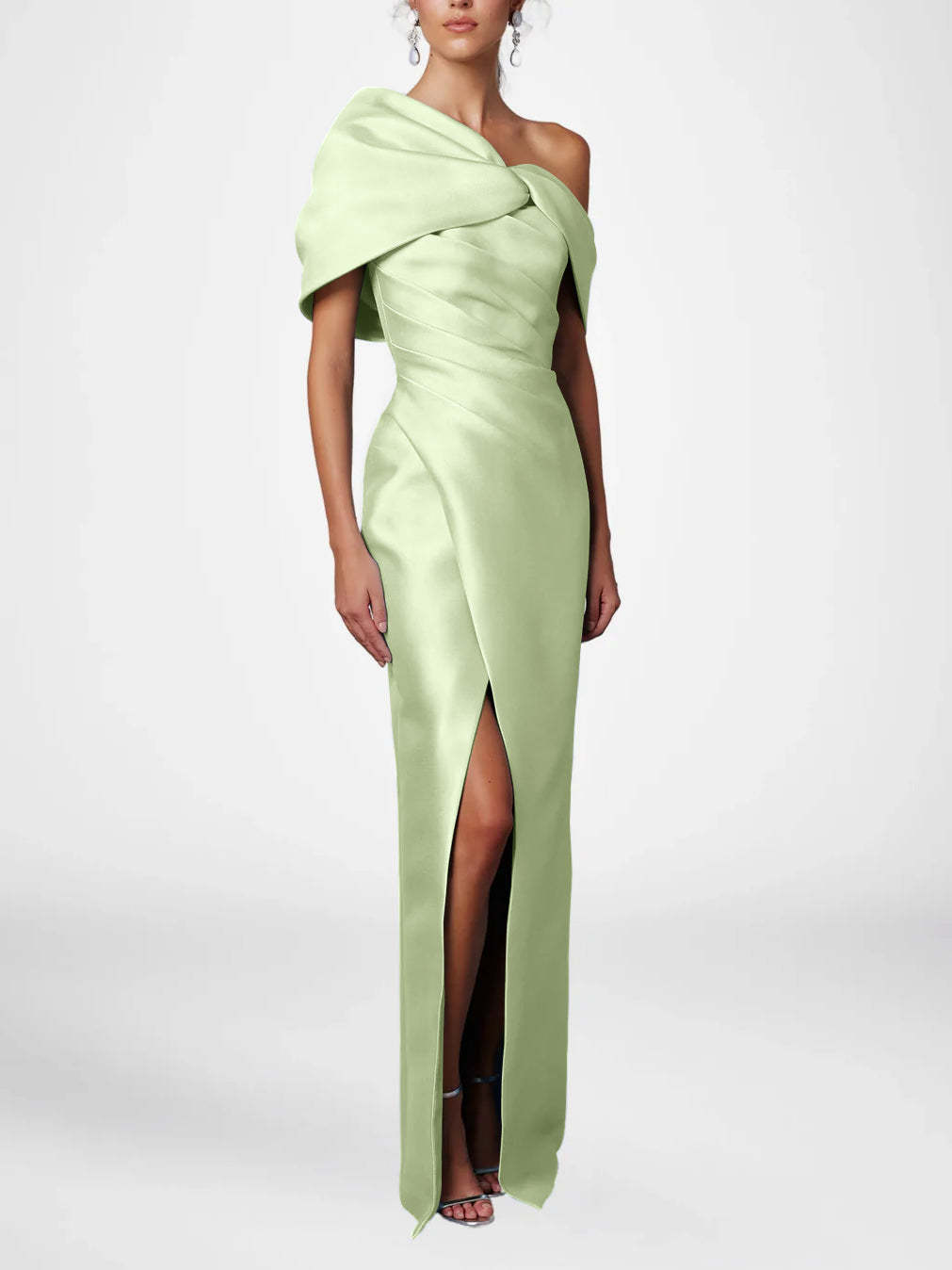 One-Shoulder Ruffled Floor-Length Gown for the Mother of the Bride