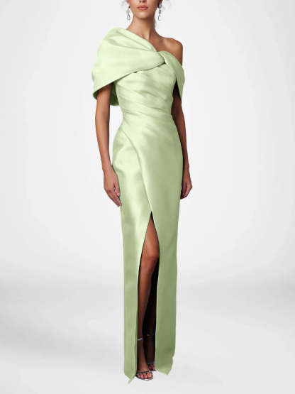 One-Shoulder Ruffled Floor-Length Gown for the Mother of the Bride