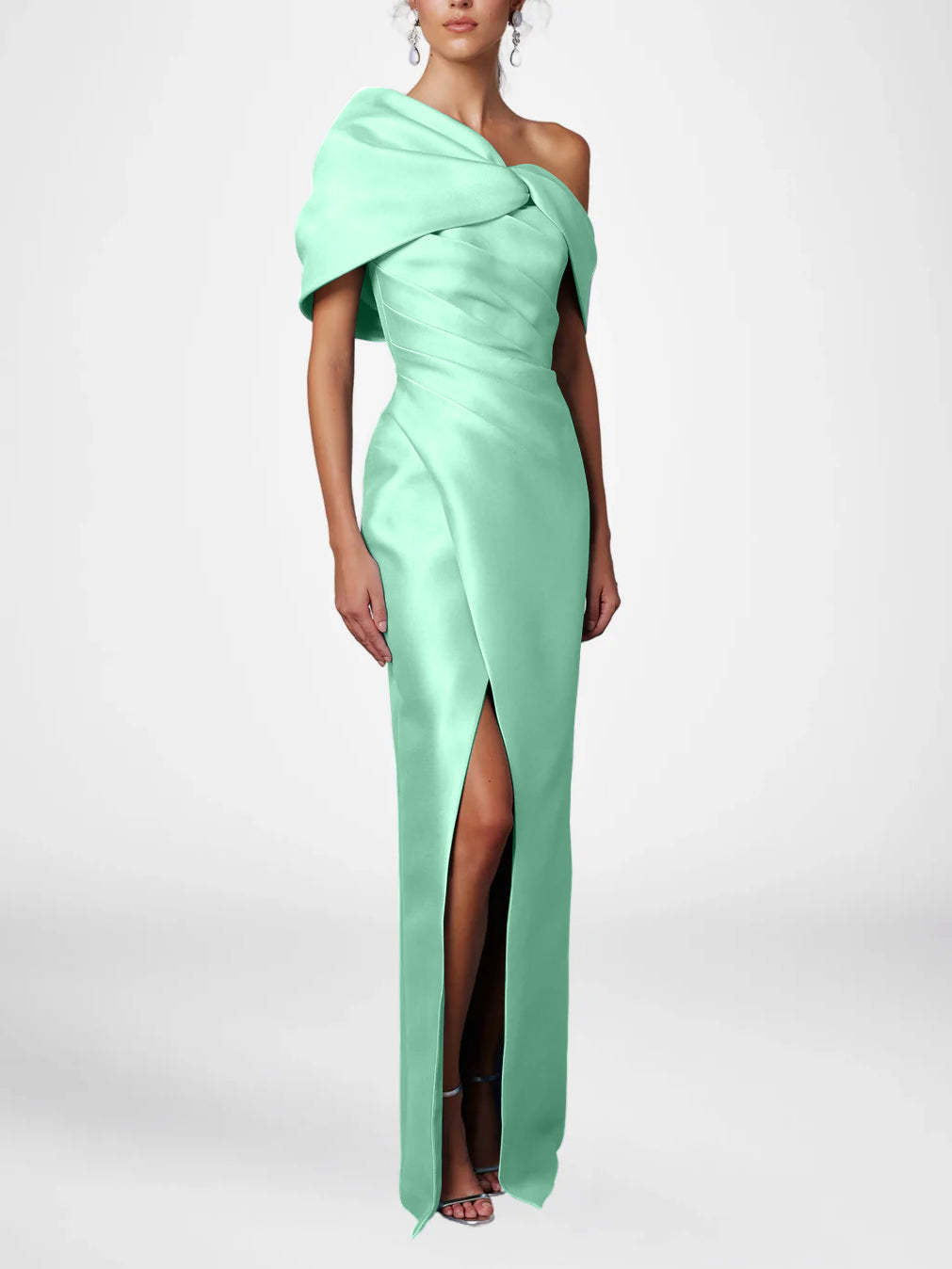 One-Shoulder Ruffled Floor-Length Gown for the Mother of the Bride