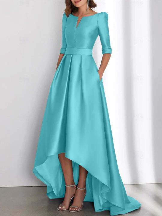 Asymmetrical A-Line Princess Mother of the Bride Dresses with Half Sleeves and Pockets