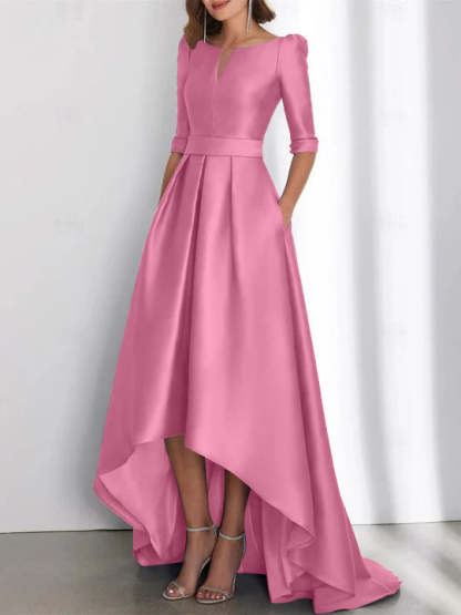 Asymmetrical A-Line Princess Mother of the Bride Dresses with Half Sleeves and Pockets
