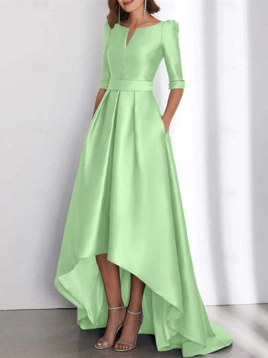 Asymmetrical A-Line Princess Mother of the Bride Dresses with Half Sleeves and Pockets
