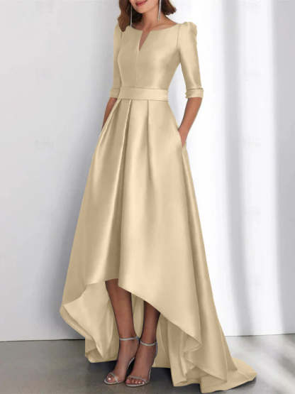 Asymmetrical A-Line Princess Mother of the Bride Dresses with Half Sleeves and Pockets