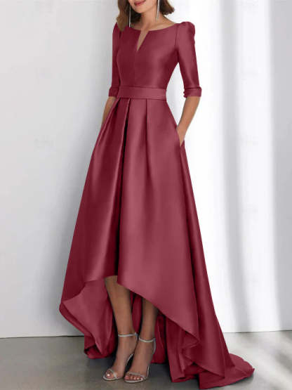 Asymmetrical A-Line Princess Mother of the Bride Dresses with Half Sleeves and Pockets
