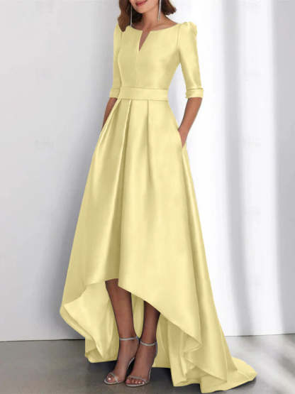 Asymmetrical A-Line Princess Mother of the Bride Dresses with Half Sleeves and Pockets