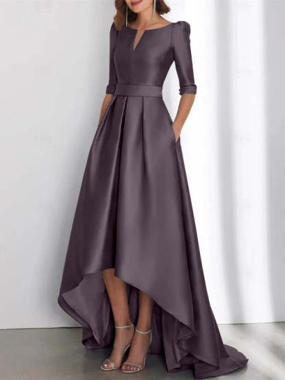 Asymmetrical A-Line Princess Mother of the Bride Dresses with Half Sleeves and Pockets