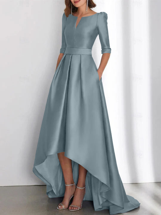 Asymmetrical A-Line Princess Mother of the Bride Dresses with Half Sleeves and Pockets