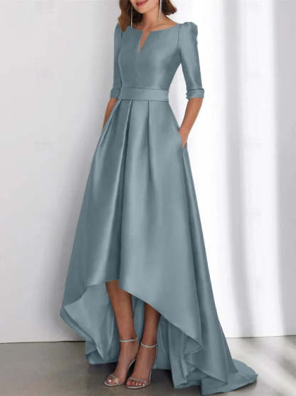 Asymmetrical A-Line Princess Mother of the Bride Dresses with Half Sleeves and Pockets