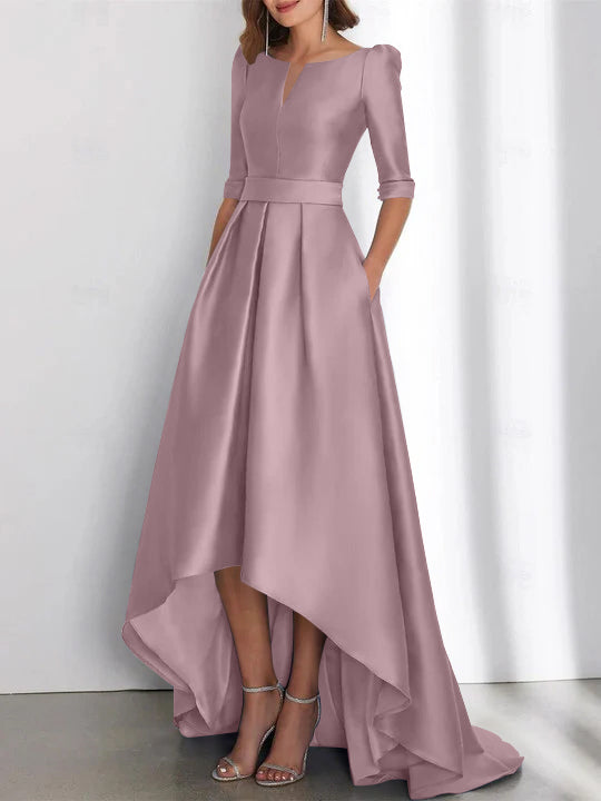 Asymmetrical A-Line Princess Mother of the Bride Dresses with Half Sleeves and Pockets