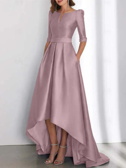 Asymmetrical A-Line Princess Mother of the Bride Dresses with Half Sleeves and Pockets