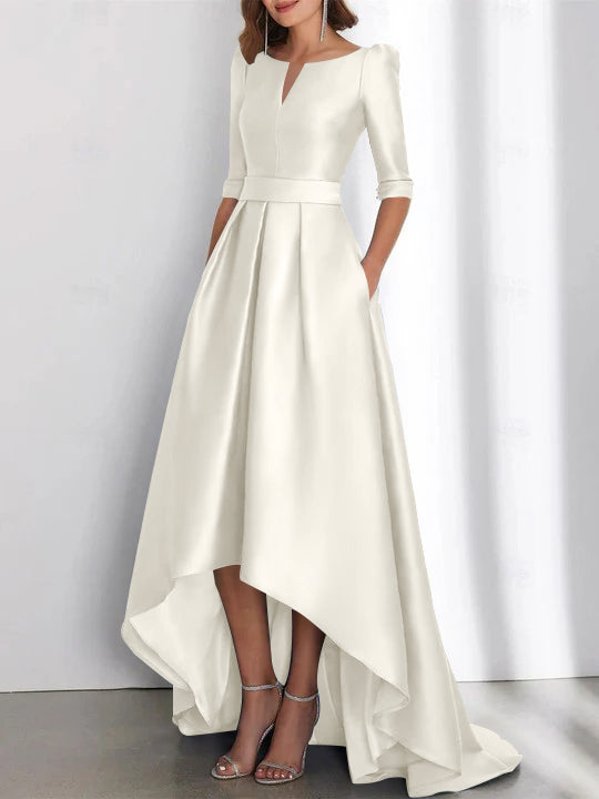 Asymmetrical A-Line Princess Mother of the Bride Dresses with Half Sleeves and Pockets