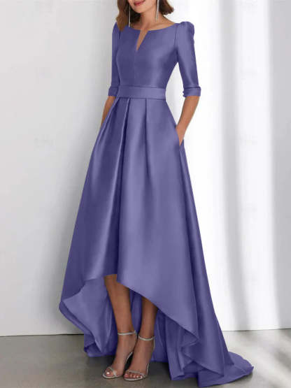 Asymmetrical A-Line Princess Mother of the Bride Dresses with Half Sleeves and Pockets
