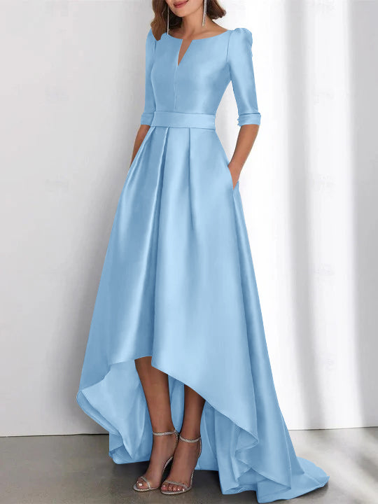 Asymmetrical A-Line Princess Mother of the Bride Dresses with Half Sleeves and Pockets