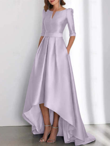 Asymmetrical A-Line Princess Mother of the Bride Dresses with Half Sleeves and Pockets
