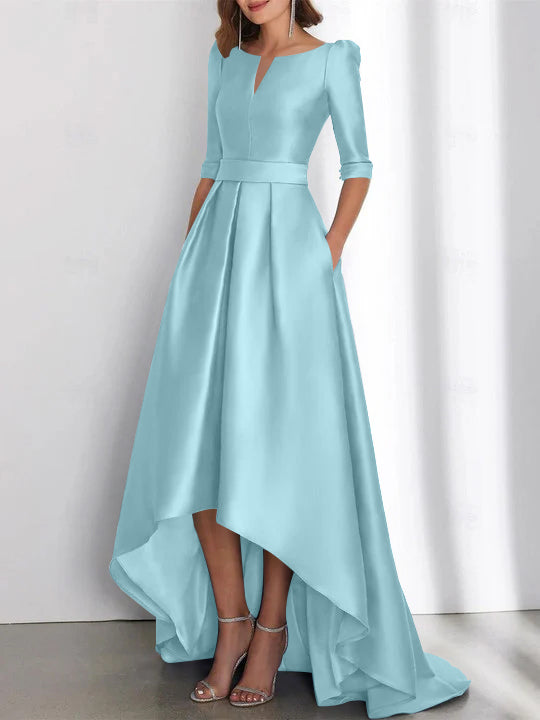 Asymmetrical A-Line Princess Mother of the Bride Dresses with Half Sleeves and Pockets