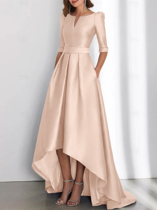 Asymmetrical A-Line Princess Mother of the Bride Dresses with Half Sleeves and Pockets