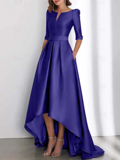 Asymmetrical A-Line Princess Mother of the Bride Dresses with Half Sleeves and Pockets