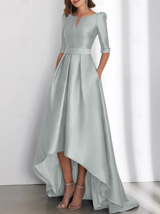 Asymmetrical A-Line Princess Mother of the Bride Dresses with Half Sleeves and Pockets