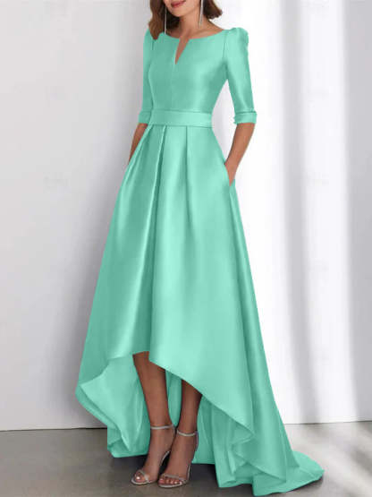 Asymmetrical A-Line Princess Mother of the Bride Dresses with Half Sleeves and Pockets