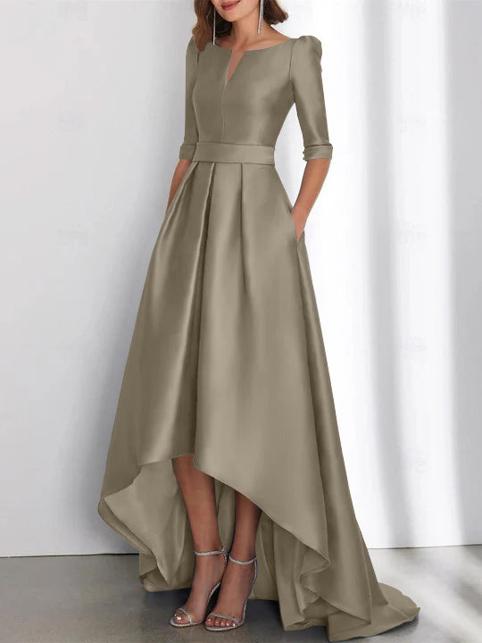 Asymmetrical A-Line Princess Mother of the Bride Dresses with Half Sleeves and Pockets