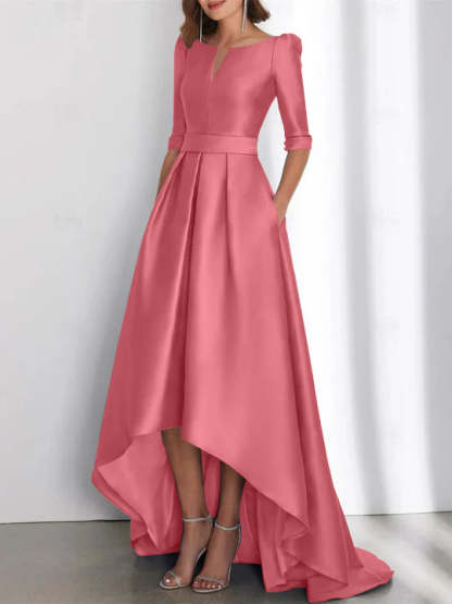 Asymmetrical A-Line Princess Mother of the Bride Dresses with Half Sleeves and Pockets