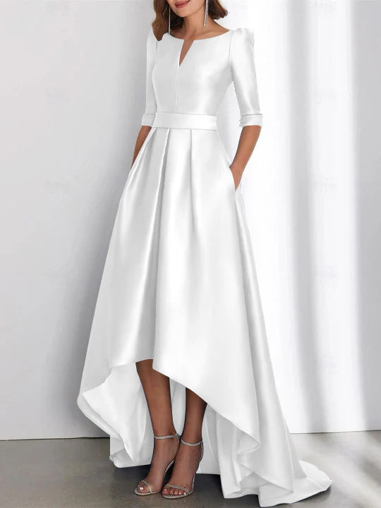 Asymmetrical A-Line Princess Mother of the Bride Dresses with Half Sleeves and Pockets