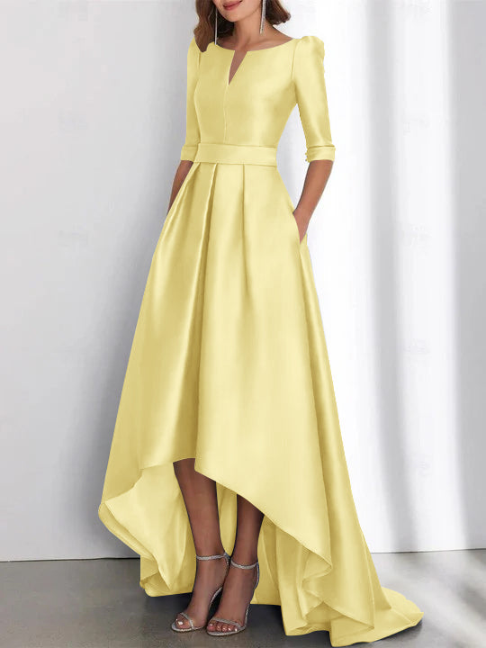 Asymmetrical A-Line Princess Mother of the Bride Dresses with Half Sleeves and Pockets