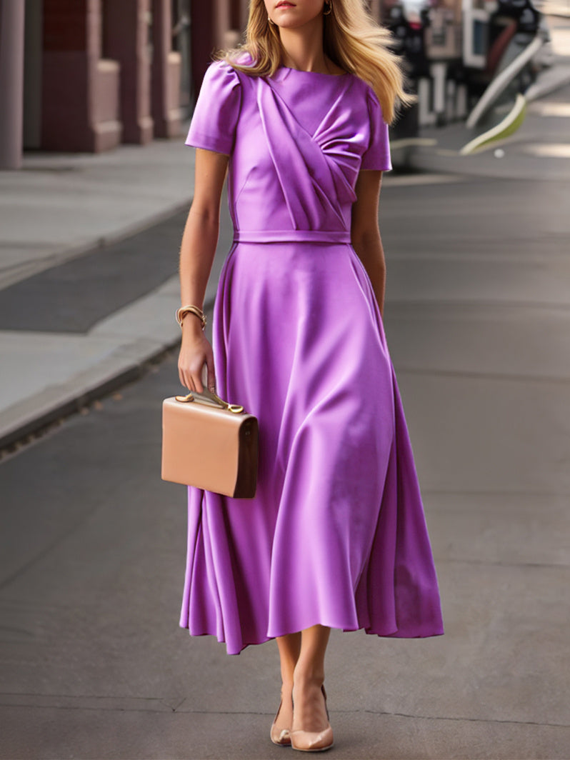 Tea-Length Ruffled Princess A-Line Dress for the Mother of the Bride