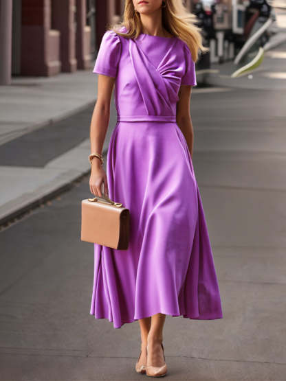 Tea-Length Ruffled Princess A-Line Dress for the Mother of the Bride