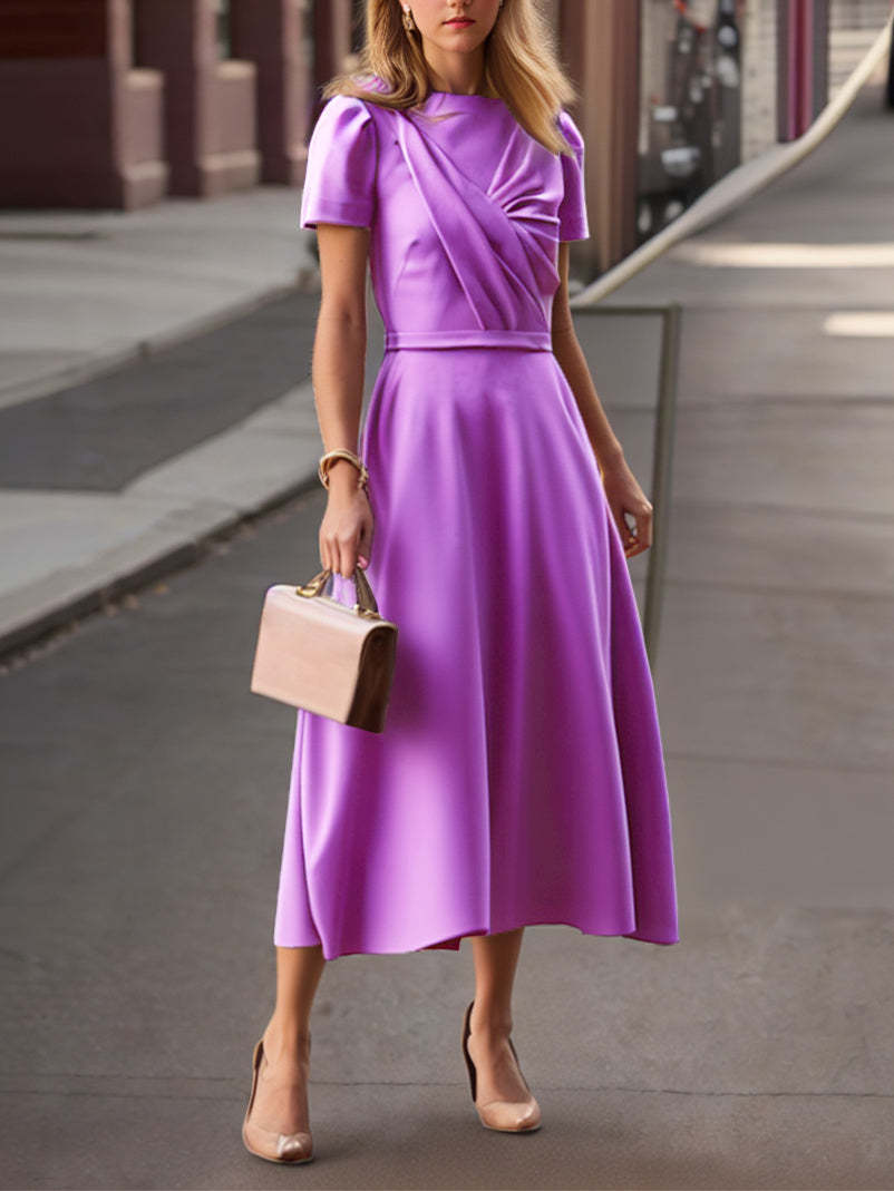 Tea-Length Ruffled Princess A-Line Dress for the Mother of the Bride