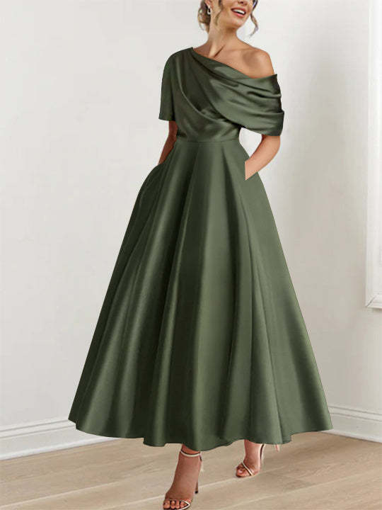 One-shoulder A-line Princess Dress with Ruffles for the Mother of the Bride