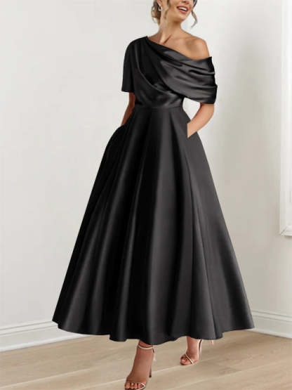 One-shoulder A-line Princess Dress with Ruffles for the Mother of the Bride