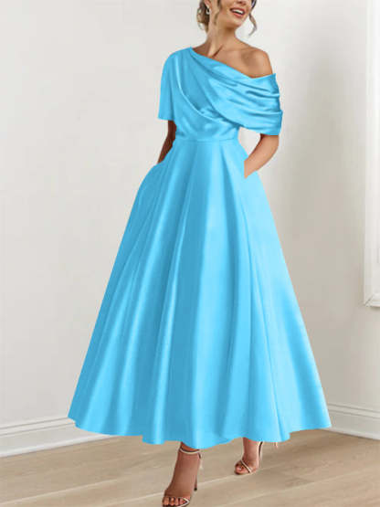 One-shoulder A-line Princess Dress with Ruffles for the Mother of the Bride
