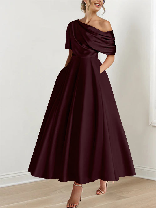 One-shoulder A-line Princess Dress with Ruffles for the Mother of the Bride