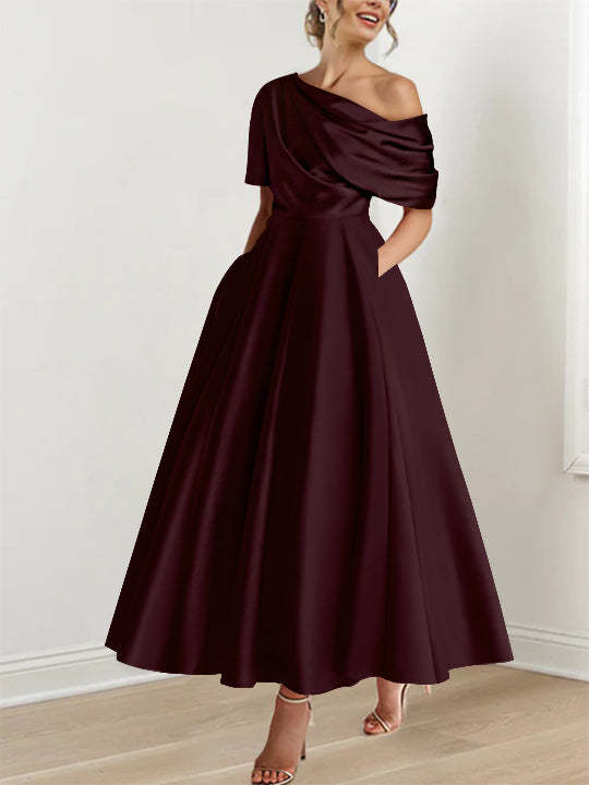 One-shoulder A-line Princess Dress with Ruffles for the Mother of the Bride