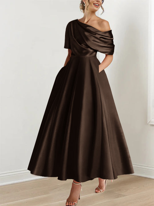 One-shoulder A-line Princess Dress with Ruffles for the Mother of the Bride