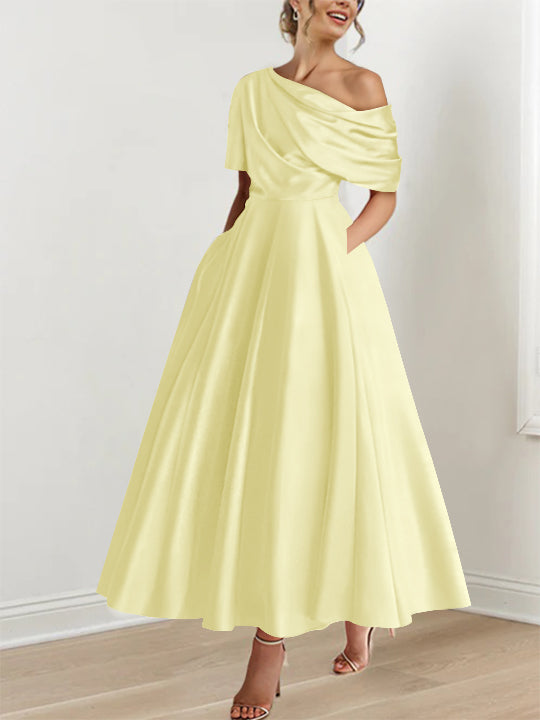 One-shoulder A-line Princess Dress with Ruffles for the Mother of the Bride