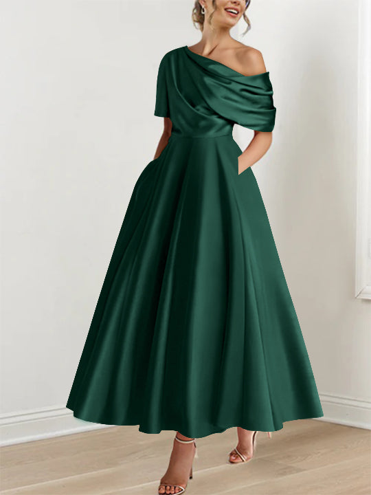 One-shoulder A-line Princess Dress with Ruffles for the Mother of the Bride