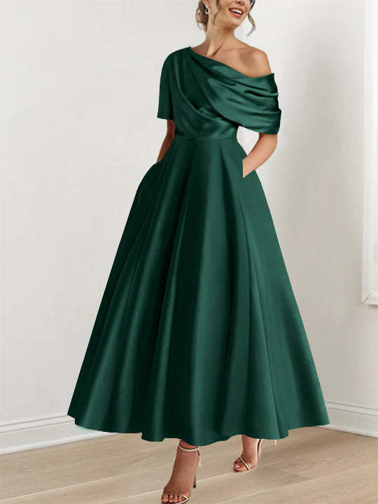 One-shoulder A-line Princess Dress with Ruffles for the Mother of the Bride